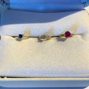 3 Real Gold Real Diamond, Real Ruby, and Other Blue Stone Charm Rings